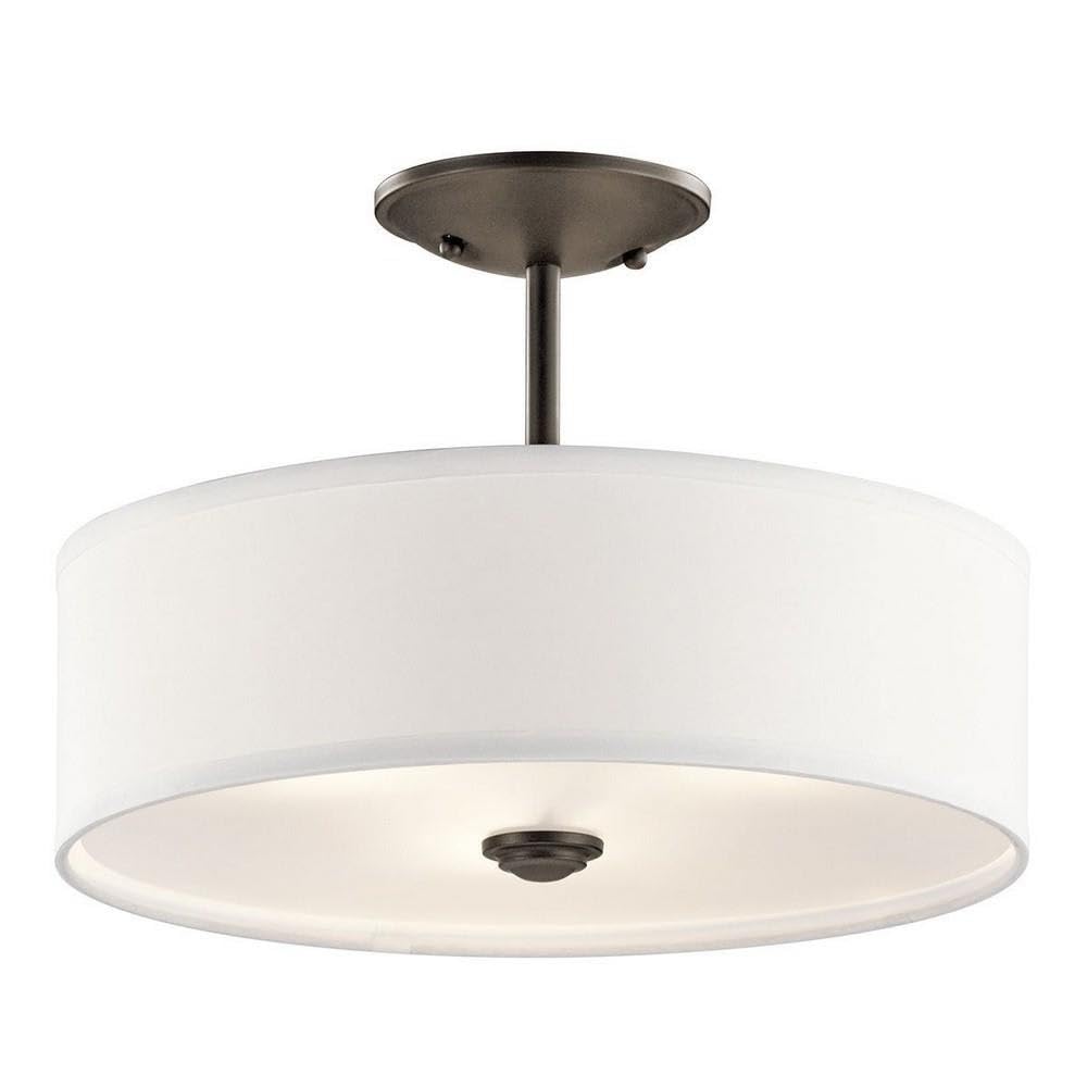 Kichler Shailene 14'' 3 Light Round Semi Flush with Satin Etched White Diffuser and White Microfiber Shade in Olde Bronze