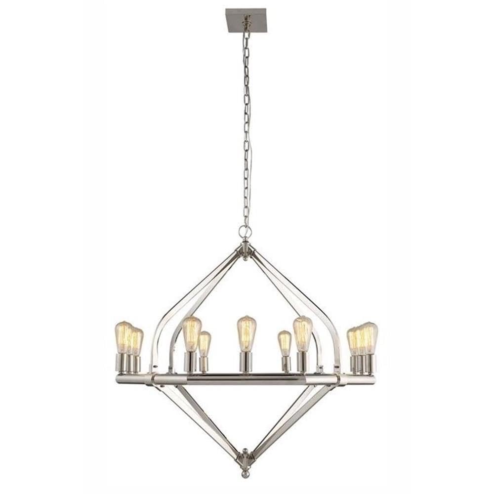 Elegant Lighting Pendant Lamp, 12 Lights, 39in Diameter, 36in Height, Polished Nickel Finish, Model 1472G39PN