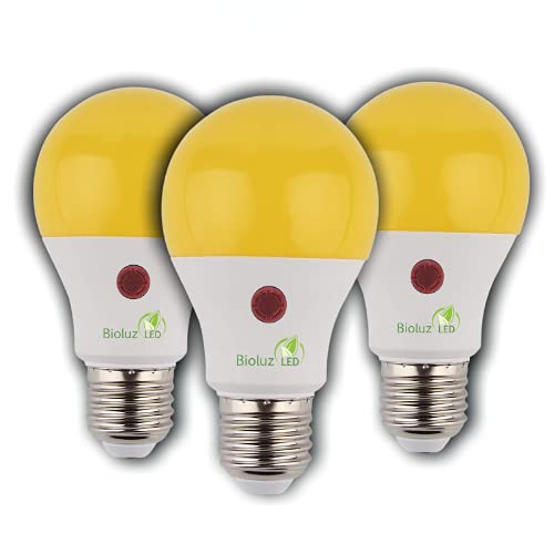 Bioluz Led 3 Pack Yellow Dusk To Dawn Bug Light Bulbs, 9W (60W Equivalent) A19 Led Light Bulb With Photocell Sensor, Auto On/Off