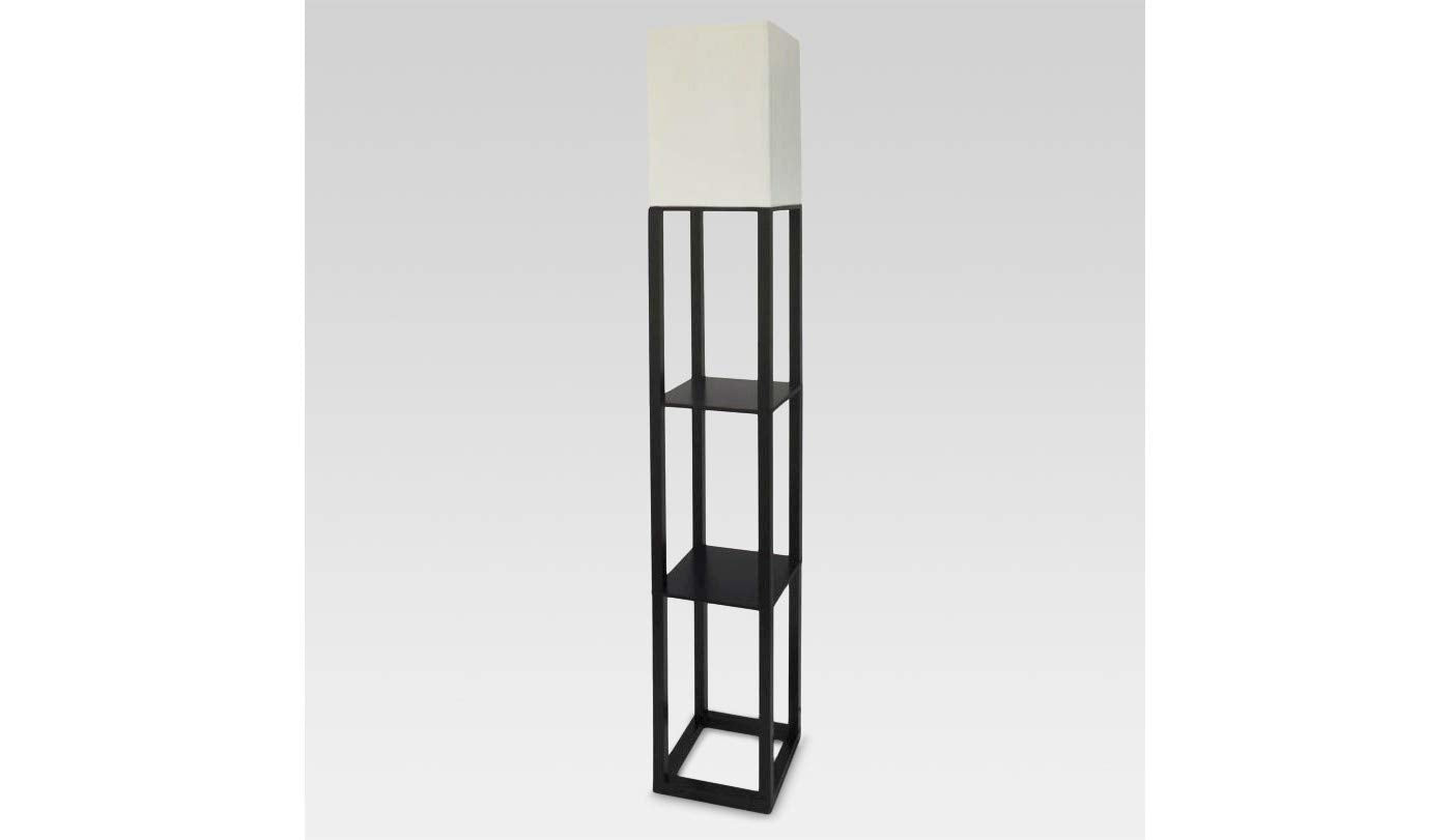 Threshold Shelf Floor Lamp with White Shade  Black