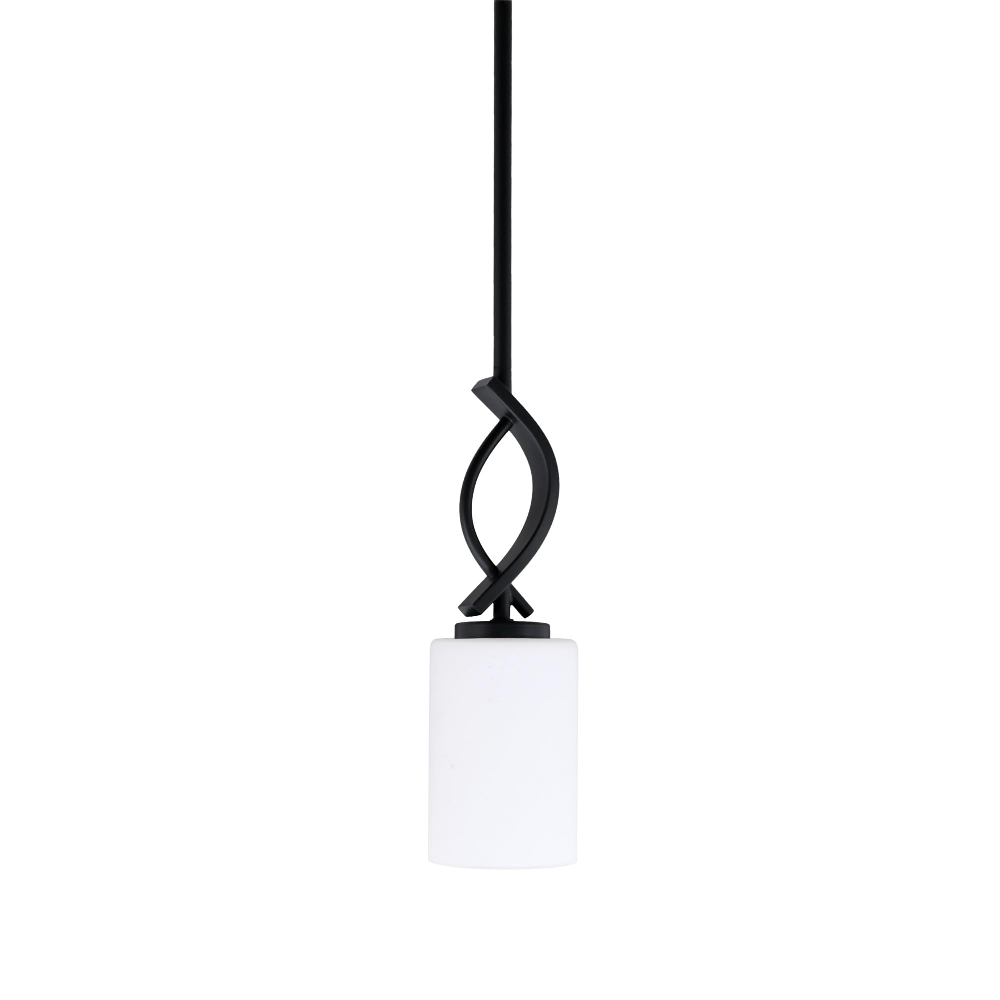 Cavella 1 Light Stem Mini Pendant Shown in Matte Black Finish with 4&quot; White Muslin Glass
