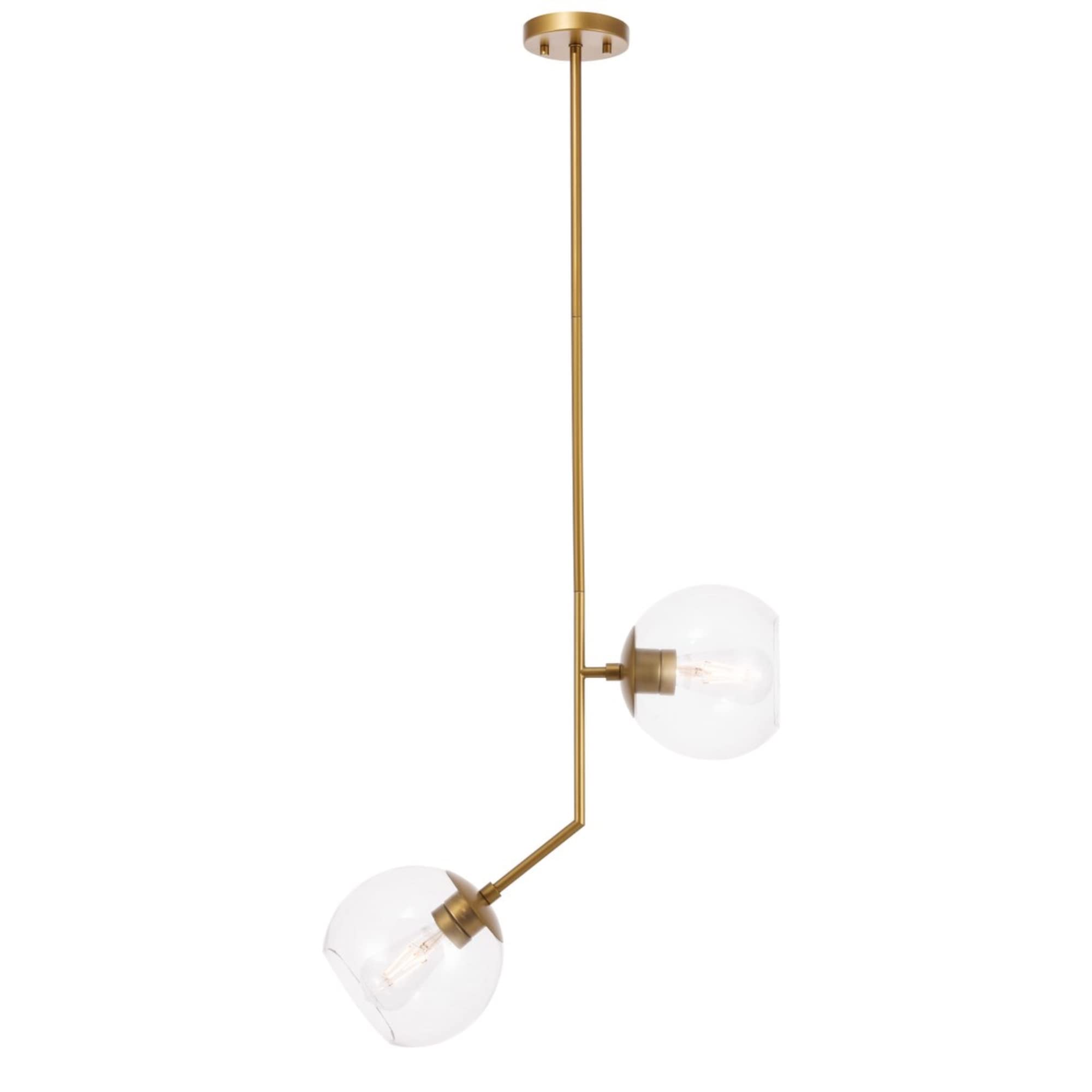 Living District Brass 2-Light Clear Glass Pendant Ceiling Light - Modern Home Decor