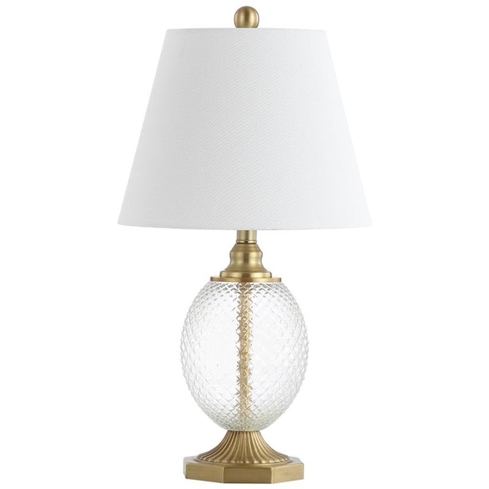 Safavieh Lighting Collection Kaiden Clear/ Brass Gold 24-inch Bedroom Living Room Home Office Desk Nightstand Table Lamp (LED Bu