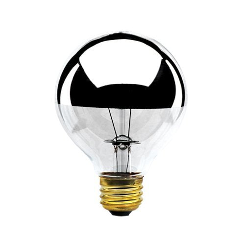 Bulbrite 100W Globe Shape Bulb, Half Chrome Finish, Model 100G25HM, 2 Pack