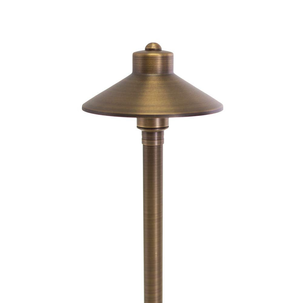 VOLT Flat Hat 12V Brass Path Light (7 Shade, 24 Tall) for Low Voltage Landscape Lighting on Outdoor Pathway, Walkway, Garden, Dr