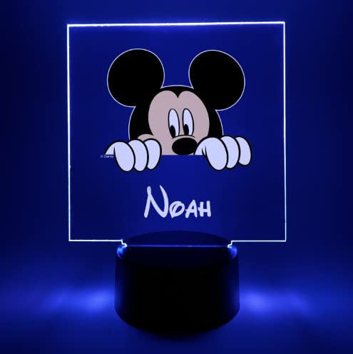 Mirror Mania Store Mickey Night Light Up LED Desk Table Lamp Personalized Free Engraved Name Made to Order Home Girls Boys Room 