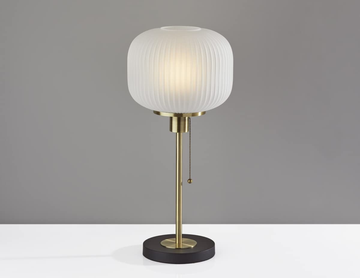 Homeroots Antique Brass Striped Glass Glow Table Lamp