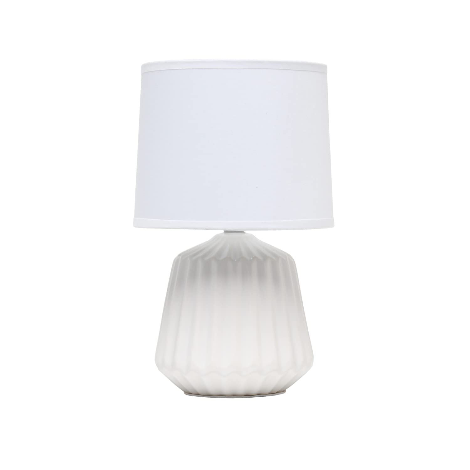 Simple Designs LT1120-OFF Table Lamp, Ceramic, Off-White, 7inL x 7inW x 11.375inH, Petite Mini Pleated Base