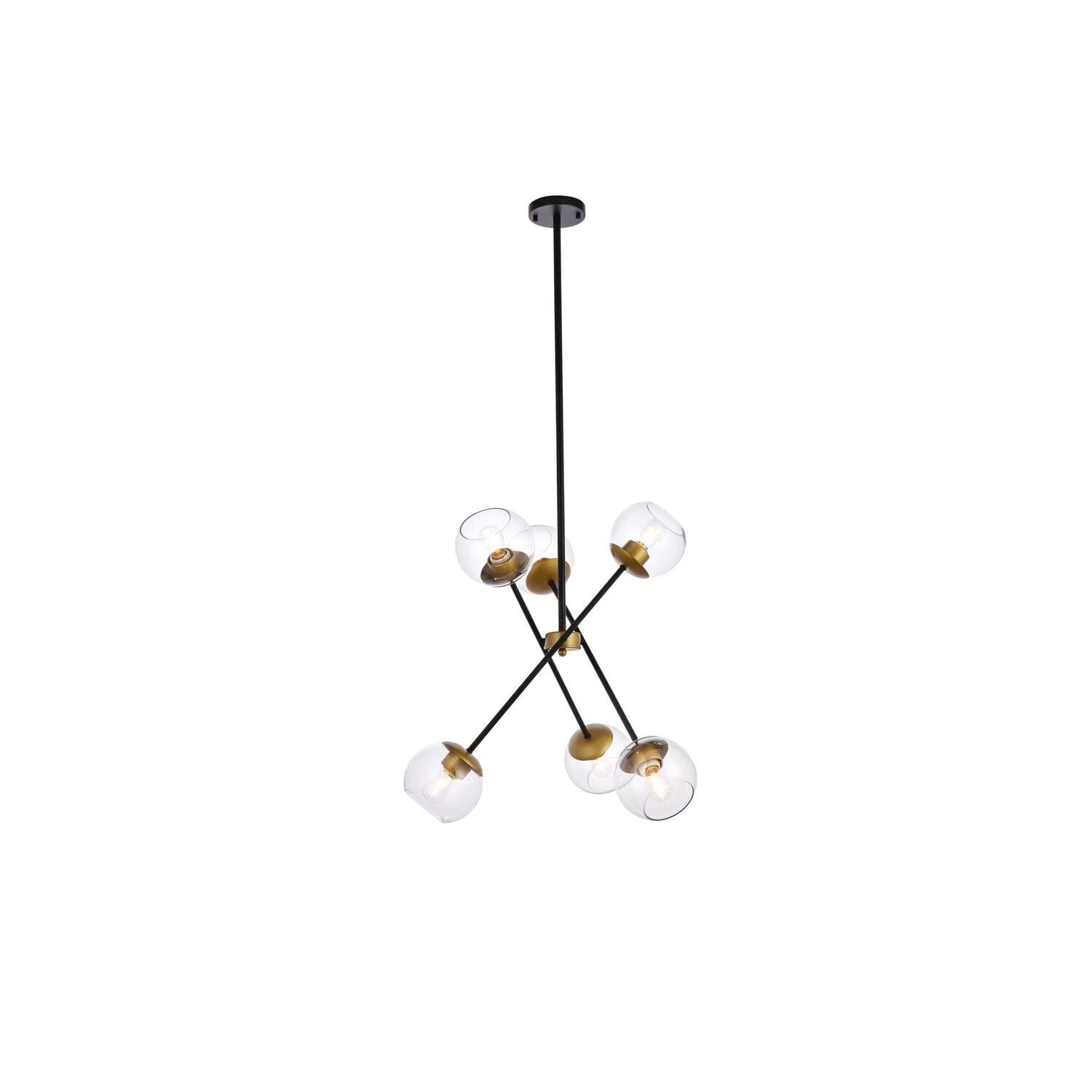 Living District Axl 6-Light Metal Pendant w/Clear Shade in Black and Brass