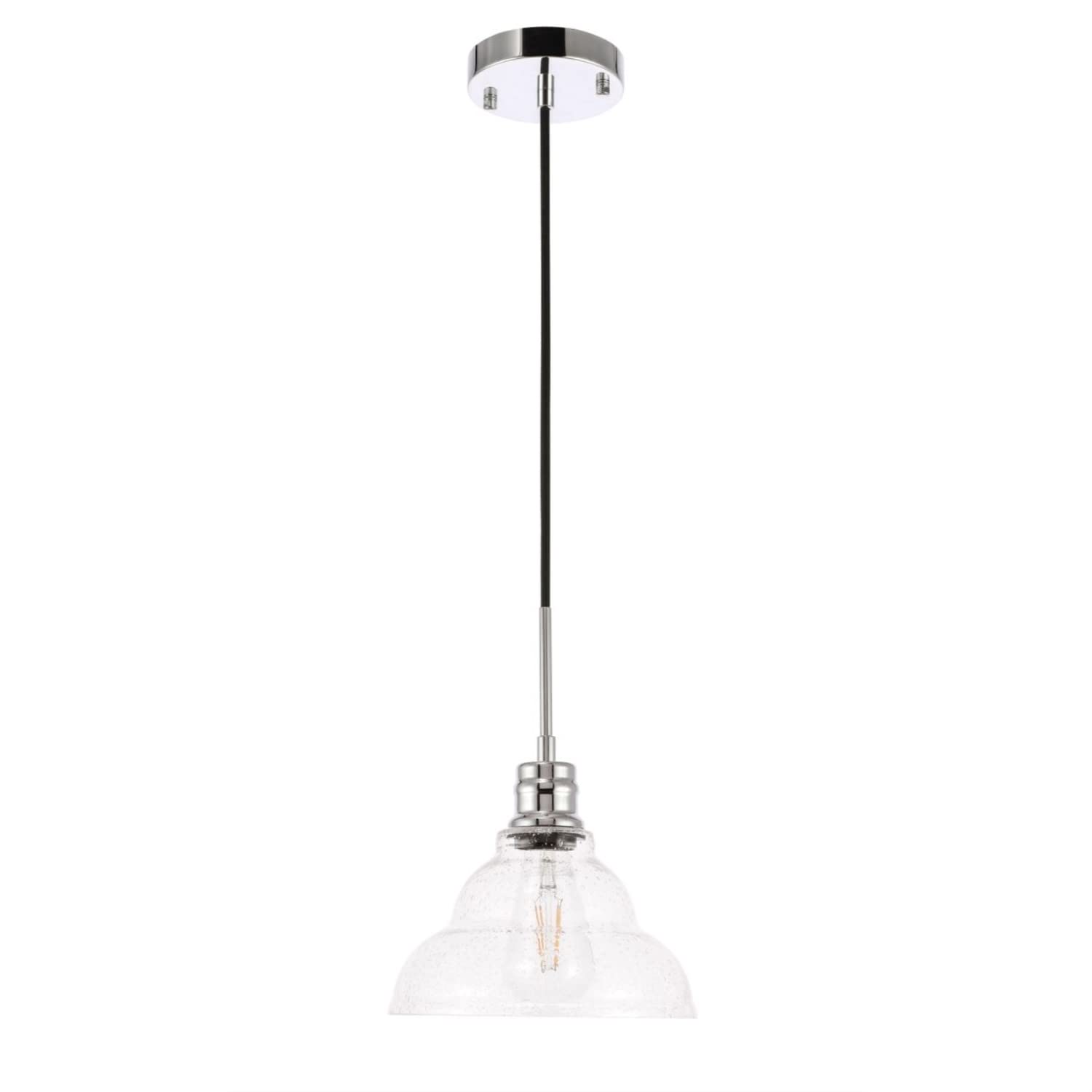 Living District Chrome Pendant Light With Clear Seeded Glass Shade, 1 Light Fixture