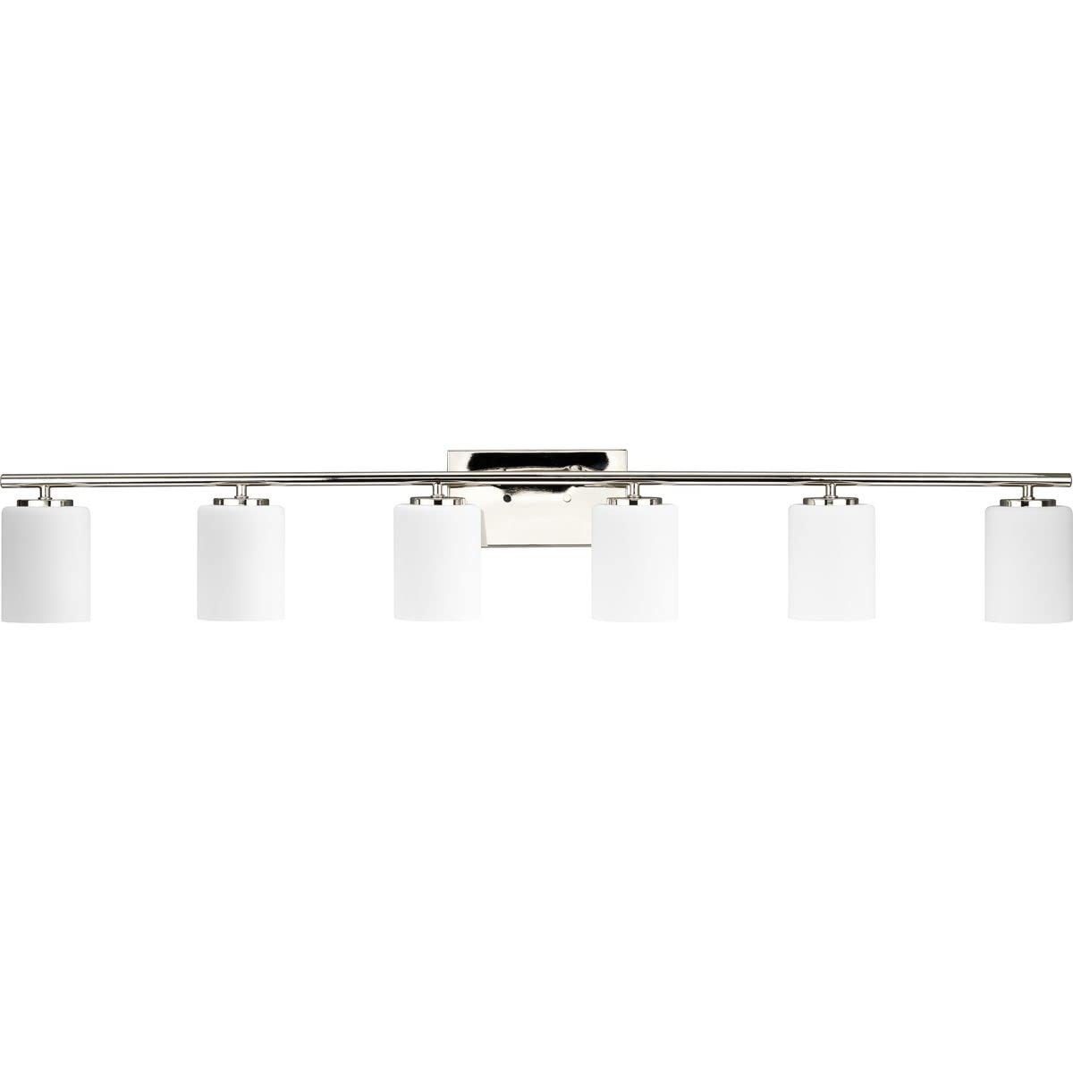 Progress Lighting P300385-104 Replay Collection 48 In. 6-Light Polished Nickel Etched White Glass Modern Bath Vanity Light