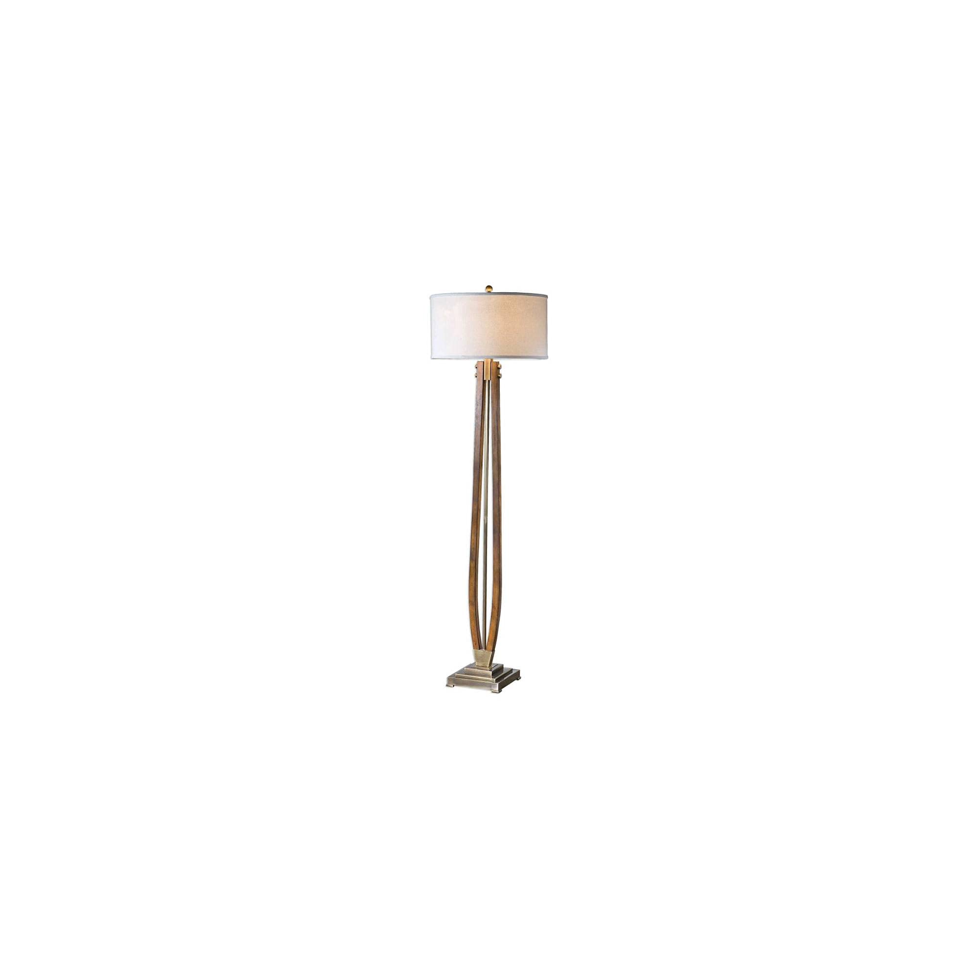 Uttermost 1 Light Floor Lamp Wood Burnished Honey Stain/Brushed Coffee Bronze 19inD x 19inW x 66inH Model 28105