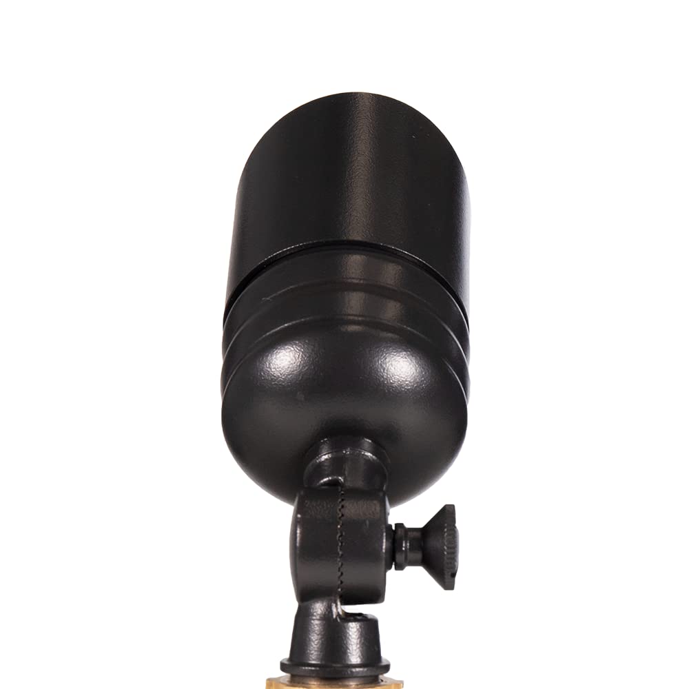 Volt Fat Boy 12V Brass Outdoor Mini Spotlight (Black) With 5W 2700K Warm White 400 Lumen Mr16 Led Bulb For Low Voltage Landscape Lighting Of Yard, Lawn, Garden, Patio, Trees & House