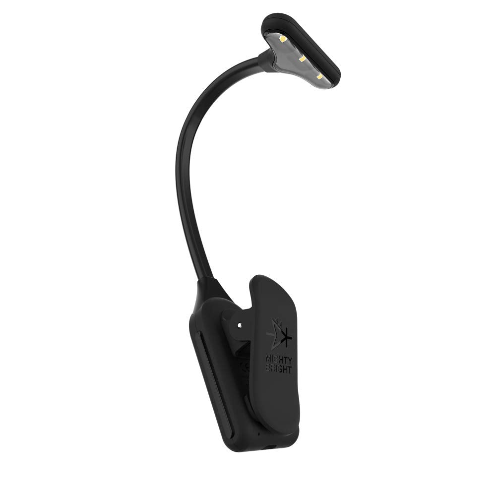 Mighty Bright NuFlex Rechargeable Book Light - 35 Lumens, 3 Brightness Levels, Black, Model 47810, Flexible Neck, Strong Grip Clip