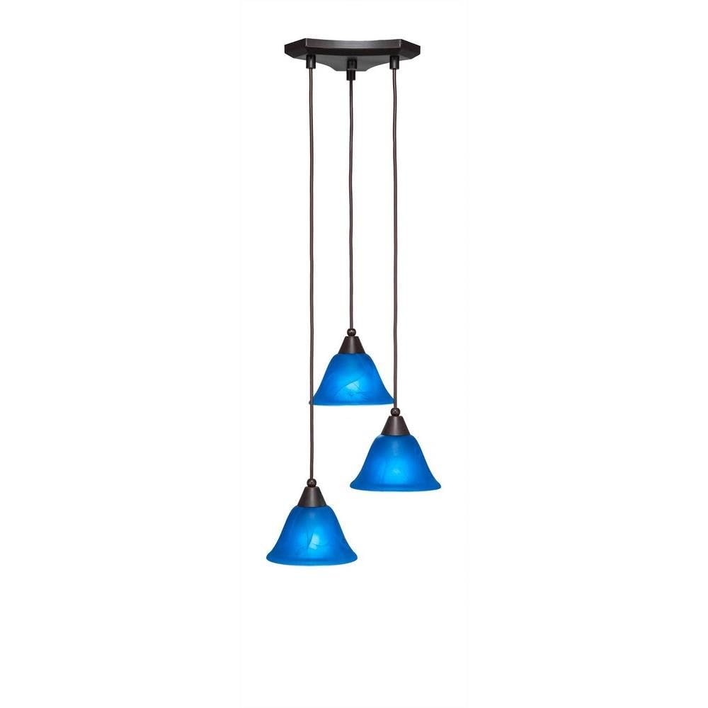 Toltec Lighting 28-Dg-4155 Europa 3 Light Multi-Light Mini Pendant With Blue Italian Glass, 7&quot;, Dark Granite