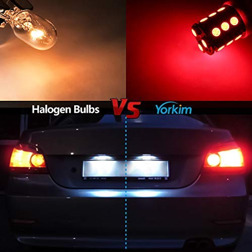 Yorkim LED Light Bulbs, Red, Super Bright, 3157/3156, Pack of 4 for Brake, Backup, and Reverse Lights