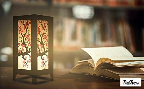 RED BERRY THAILAND LANNA LAMP Handmade Wood Table Lamp with Mulberry Paper Shade, 5x5x11 inches, Wood, Model SG_B00HUP898I_US