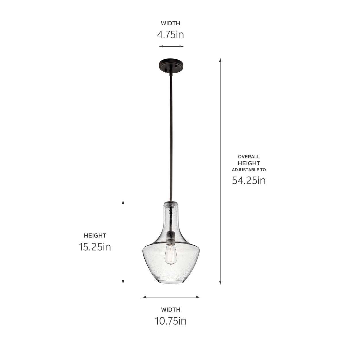 Kichler Everly 15.25 Kitchen Bell Pendant In Olde Bronze, 1-Light Clear Seeded Glass Pendant Light, (15.25 H X 10.5 W), 42141Ozc