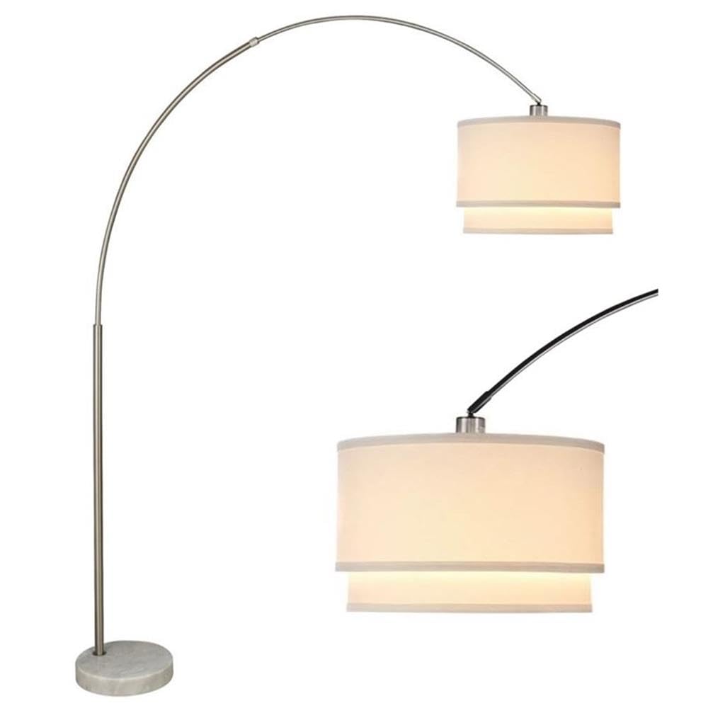 SH Lighting Arching Floor Lamp - 81in Tall, Metal, White-Double, Large Drum Shade, Model 6938DS