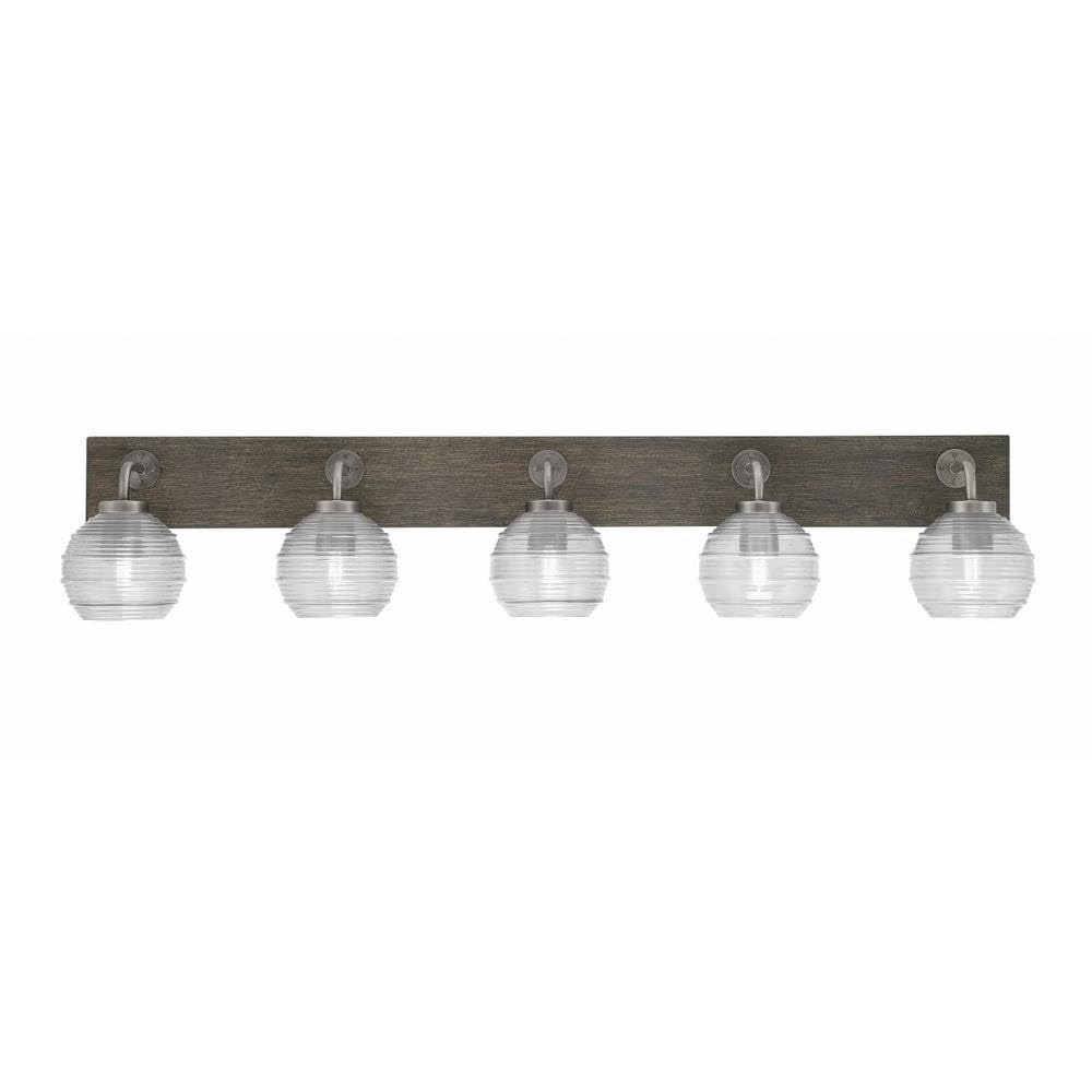 Toltec Lighting 1775-Gpdw-5110 Oxbridge - 5 Light Bath Bar-9 Inches Tall And 46.75 Inches Length, Finish Color: Graphite/Painted Distressed Wood-Look Metal, Glass Color: Clear Ribbed