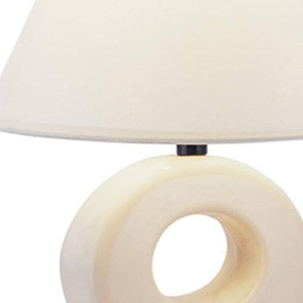 12 Beige Ceramic Bedside Table Lamp With White Empire Shade