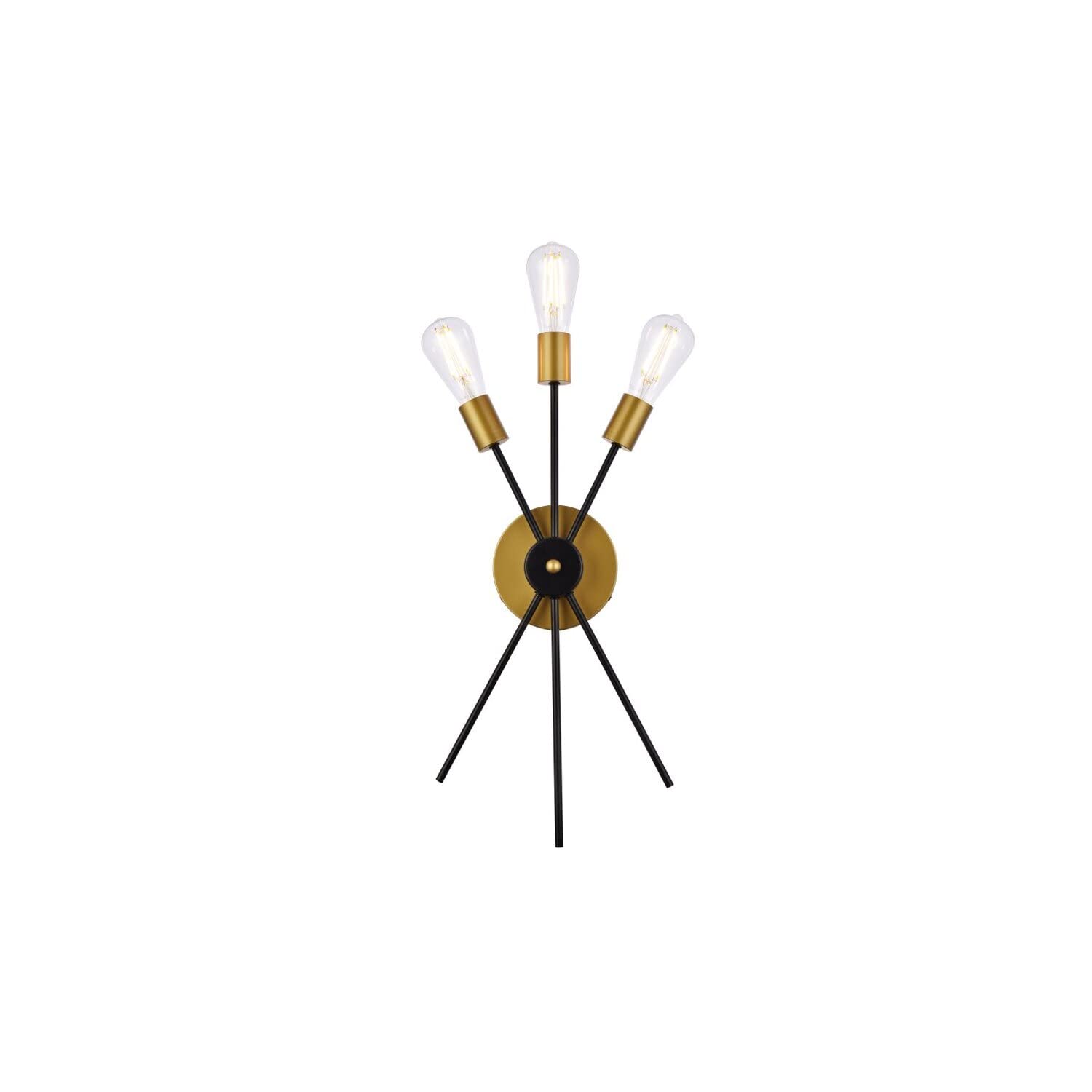 Living District Lucca 3-Light Mid-Century Metal Bath Sconce in Black and Brass