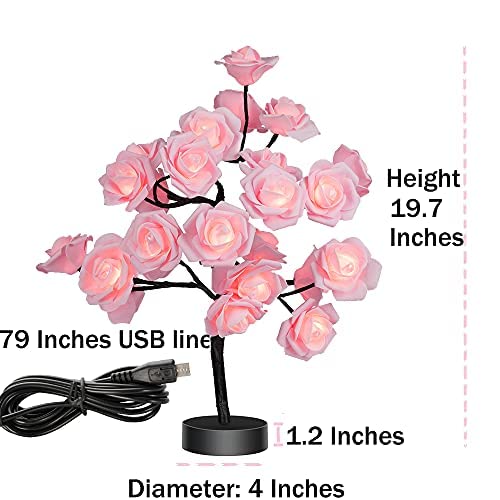 COLORLIFE Large Pink Flower Rose Tree Lamp - Metal Room Decor for Bedroom, Living Room, Mother's Day Gift
