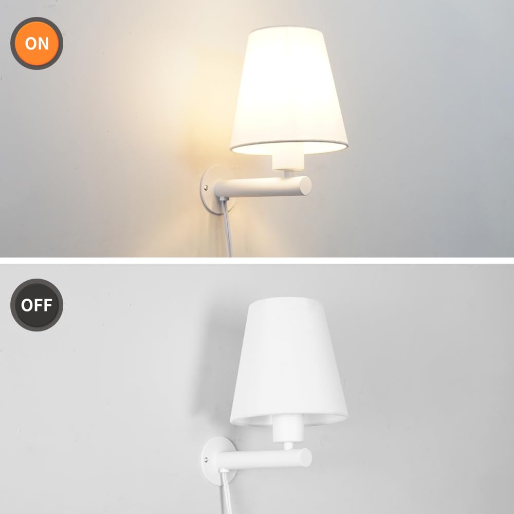 OIYIO White Plug in Wall Sconces Set of Two, 9.45in Fabric Linen, Model 240927