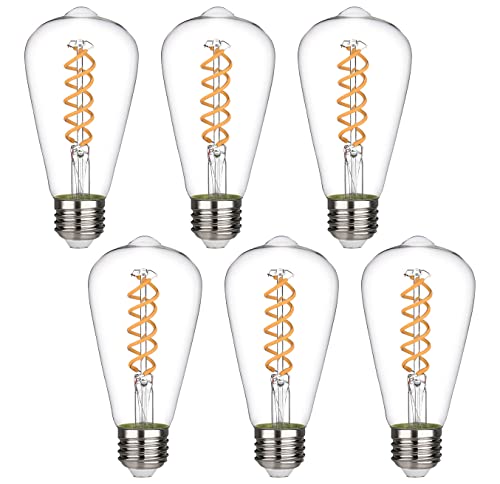 MYEMITTING Vintage LED Edison Bulbs, 6W Equivalent to 60W, Dimmable, High Brightness 600LM Warm White 2700K, ST58 Antique Flexib