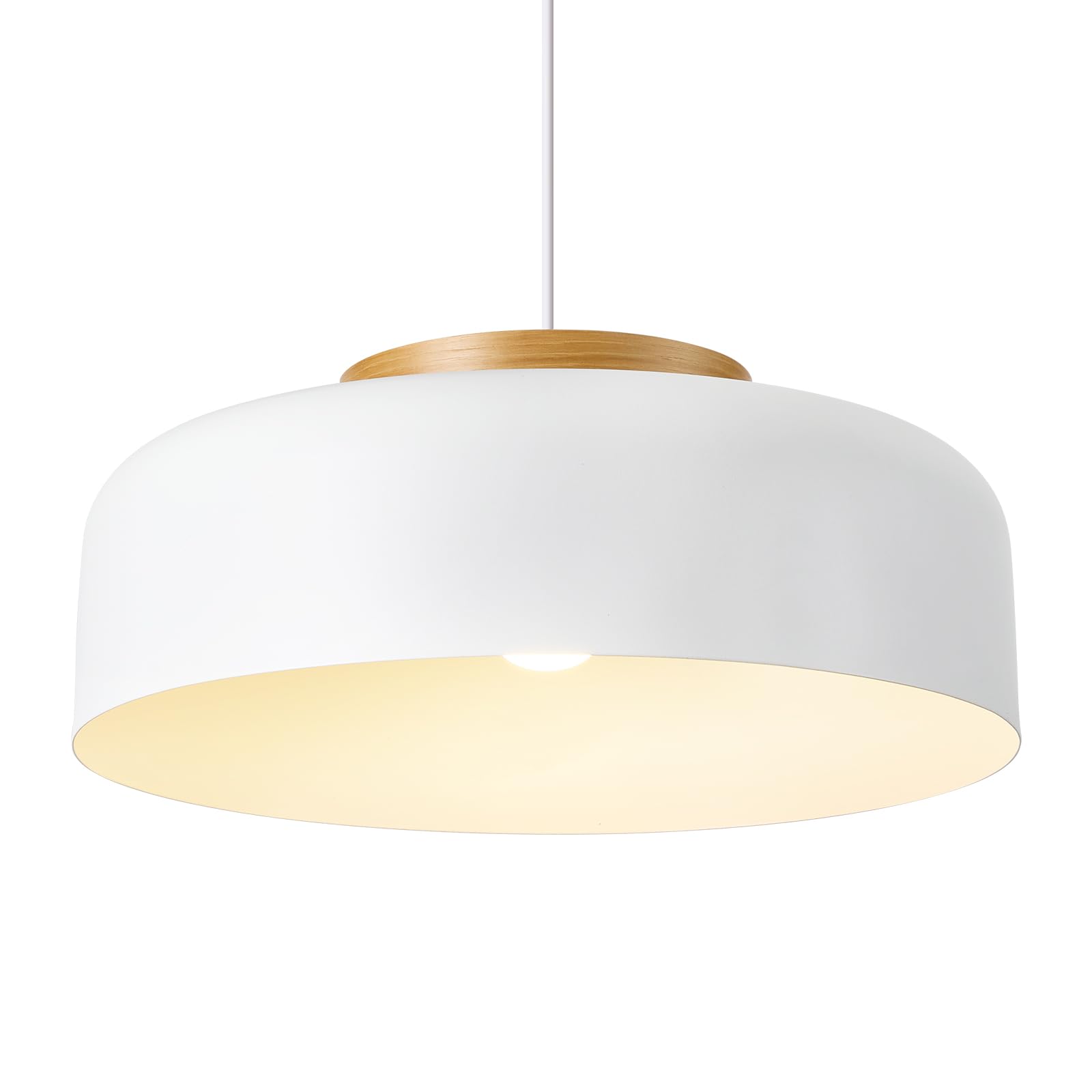 HUAWIYA Modern Pendant Lighting, 17.7 inch,Natural Wood Cap, Drum Simple Large Pendant Light Fixture Chadelier for Dining Table,