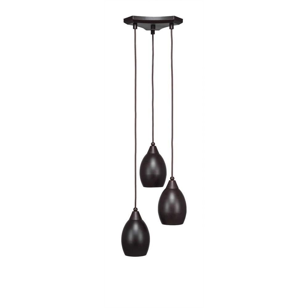 Toltec Lighting 28-Dg-426 Europa 3 Light Multi-Light Mini Pendant With Oval Metal Shade, 5&quot;, Dark Granite