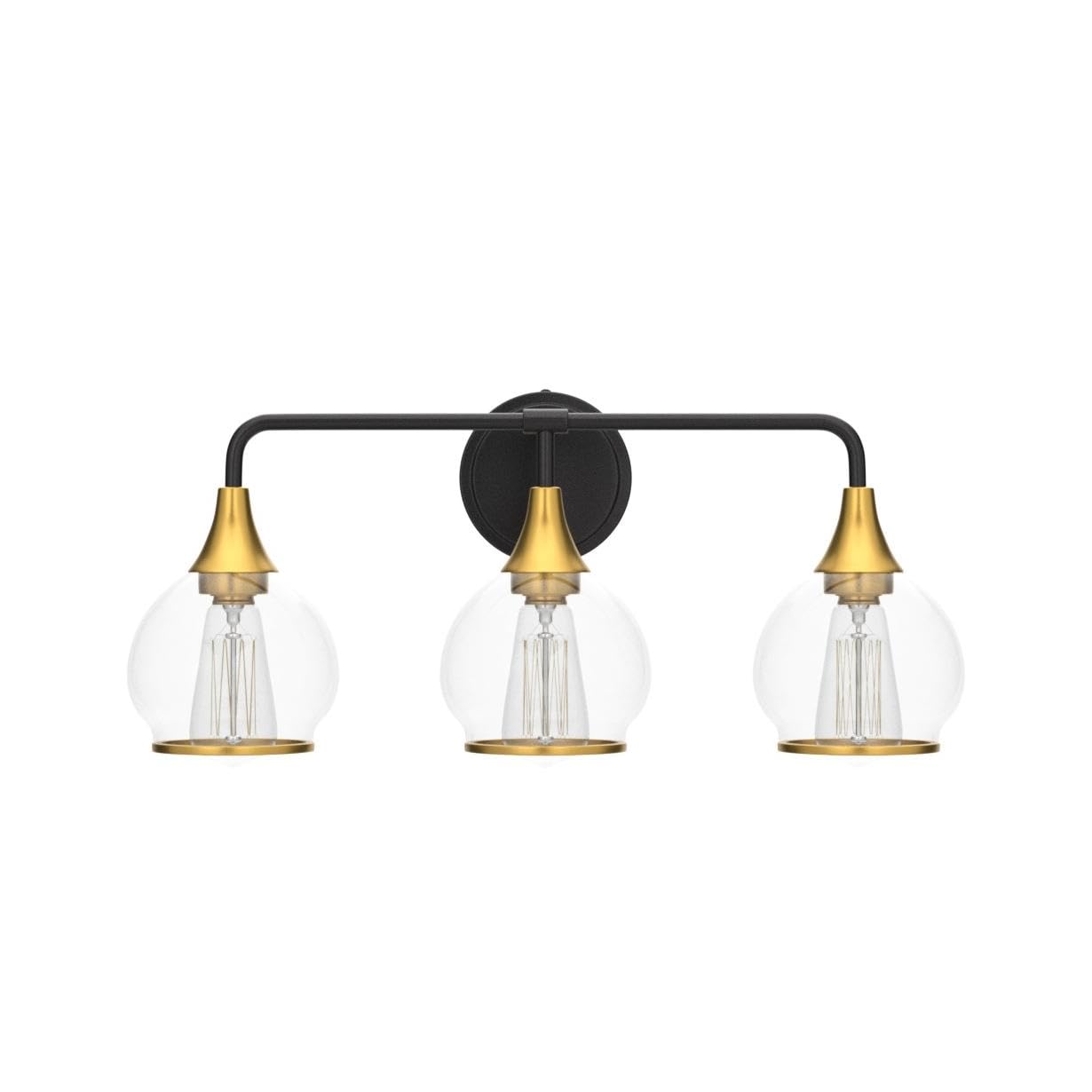 Hahzt Black And Gold Bathroom Vanity Light 3-Lights Bathroom Light Fixtures Over Mirror With Clear Glass Shade 22.4 Inch Wall Sc