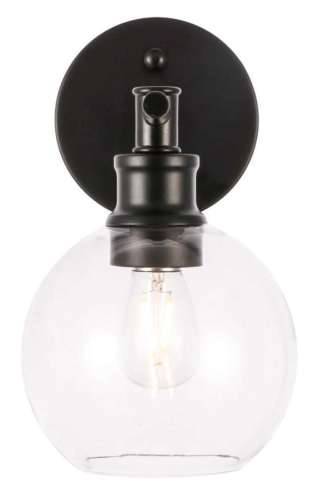 Living District Black Glass Wall Sconce, 1 Light, Modern Clear Glass Accent Fixture