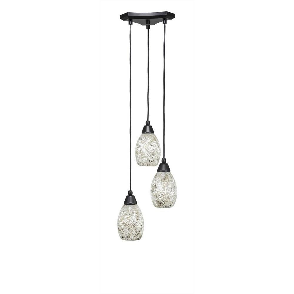 Toltec Lighting 28-Mb-5054 Europa 3 Light Multi-Light Mini Pendant With Natural Fusion Glass, 5&quot;, Matte Black