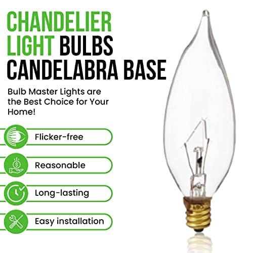 Bulbmaster 25 Watts Bent Tip Decorative Light Bulbs Soft White E12 Candelabra Light Bulb Base, 120V 25Cfc Flame Shaped Dimmable