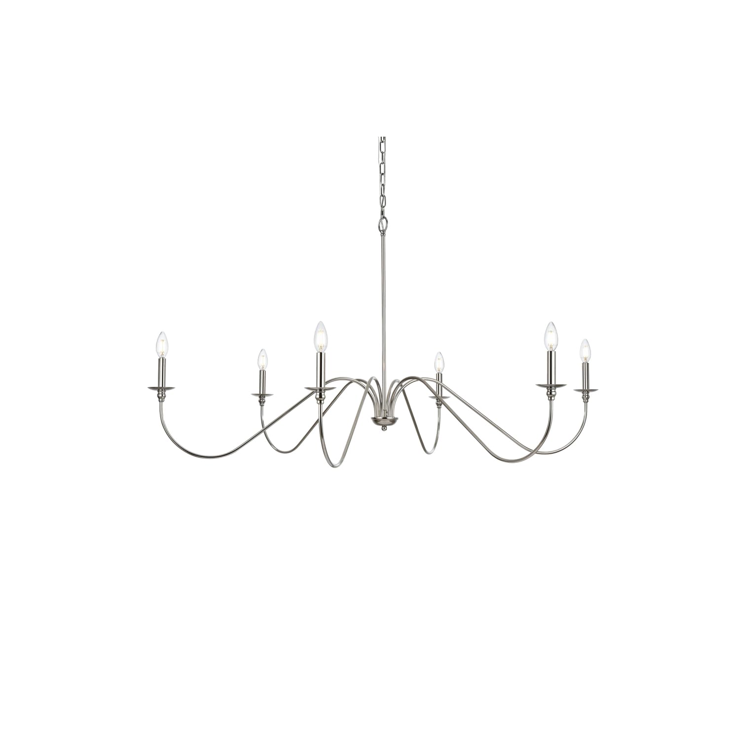 Living District 54&quot; 6-Light Metal Chandelier In Polished Nickel - Modern Lighting Fixture