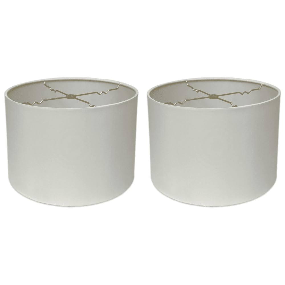Royal Designs, Inc. Shallow Drum Lamp Shade, Silk, 13x14x9, Model HB-610-14WH-2, White, 2 Pack