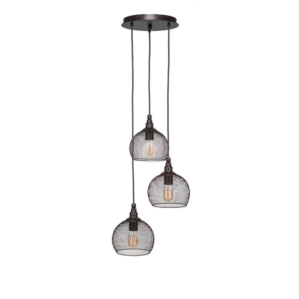 Toltec Lighting 1818-Brz-1802-At14 Plexus 3 Light Multi-Light Mini Pendant With Smoke Antique Bulbs, Bronze