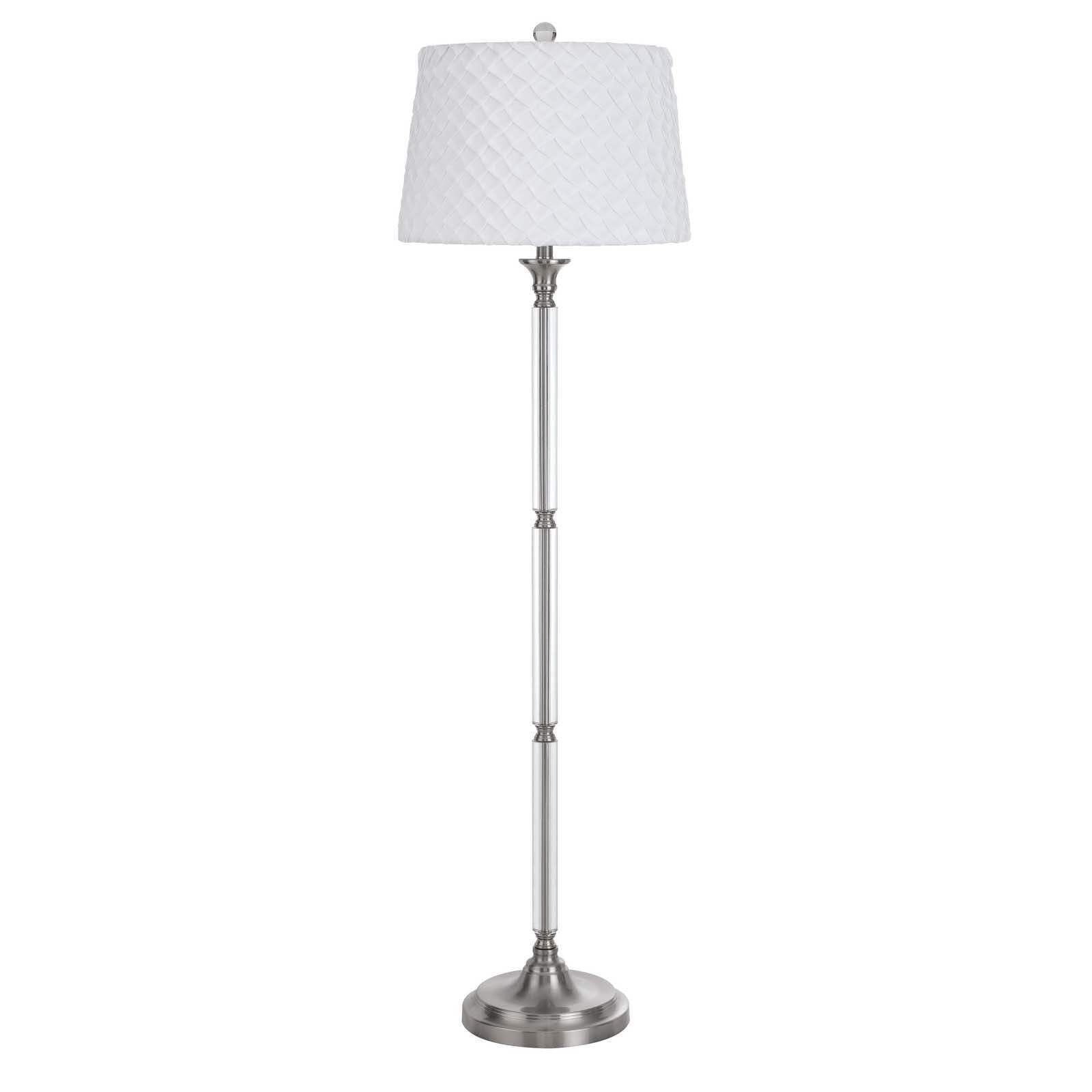 HomeRoots Traditional Floor Lamp, 60 in., Metal Construction, White Square Shade, Nickel Finish