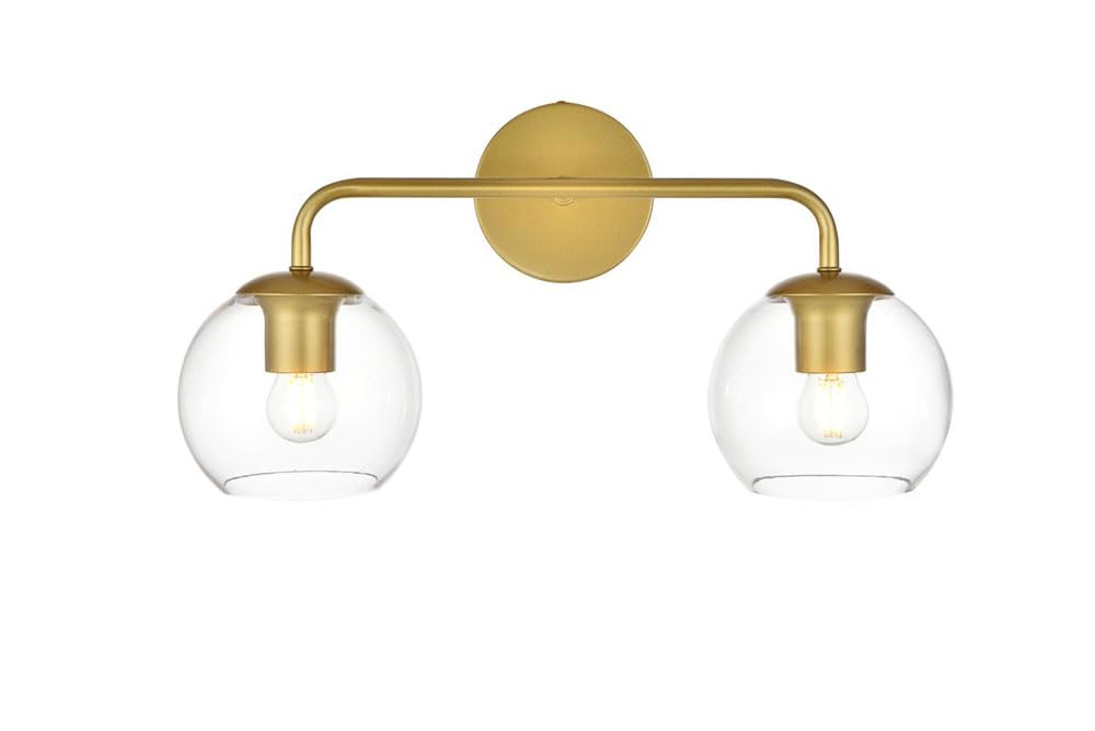 Living District Genesis 2-Light Iron & Glass Bath Sconce In Brass/Clear