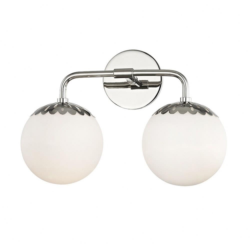 Mitzi H193302-PN Paige - 2-Light Bath Light - Polished Nickel Finish - Opal Glossy Glass Shade