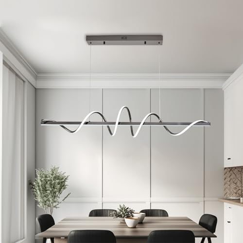 Black Modern Chandelier,Modern Led Pendant Light For Kitchen Island Lighting Dimmable 39.73" Creative Snake-Shaped Twist Design Modern Led Chandelier For Dining Room Over Table