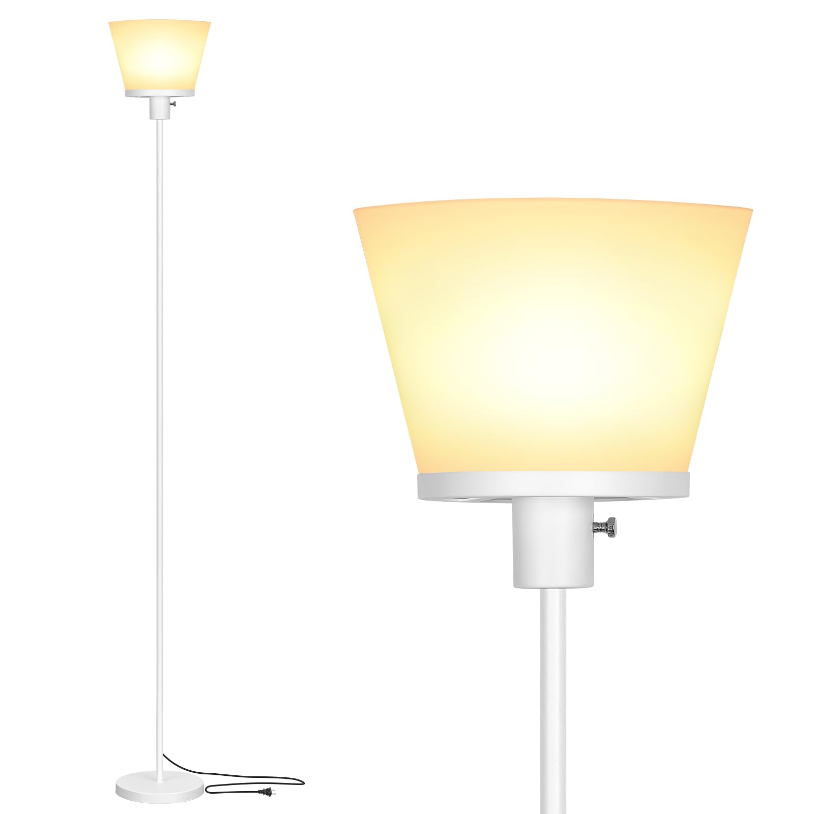 Kukobo LED Floor Lamp for Office, Modern Tall Standing Lamps Floor Lamp for Bedroom Living Room, White Bright Floor Lamp with Pl