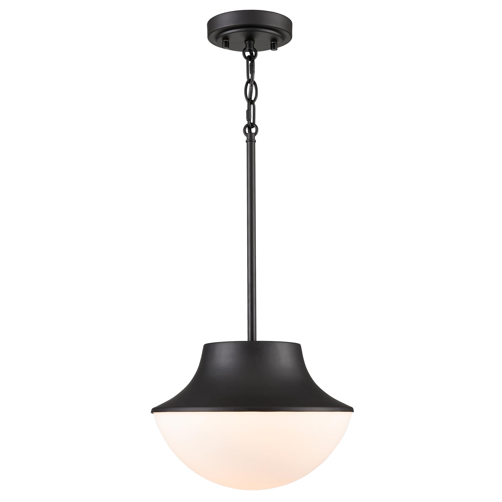 TENGIANTS Mid Century Farmhouse Pendant Lighting for Kitchen 11.02'' Matte Black Pendant Lights Kitchen Island with Milk Glass W