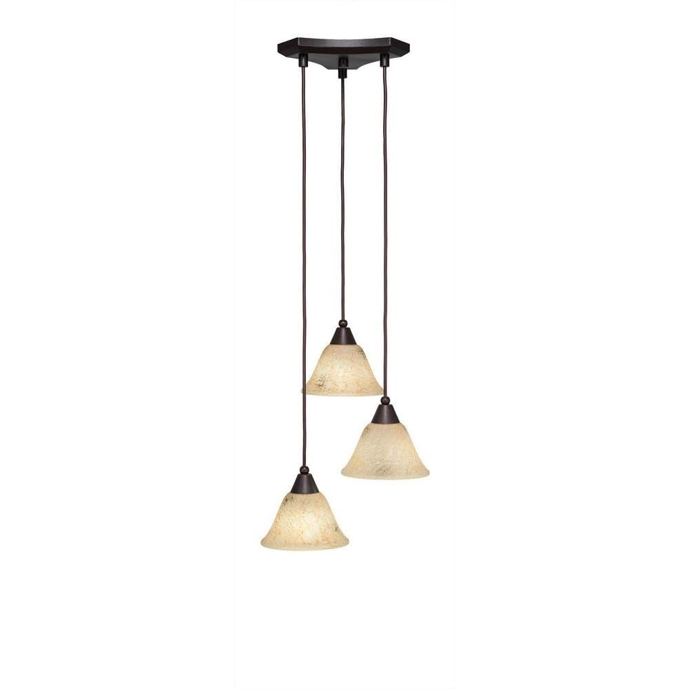 Toltec Lighting 28-Dg-508 Europa 3 Light Multi-Light Mini Pendant With Italian Marble Glass, 7&quot;, Dark Granite