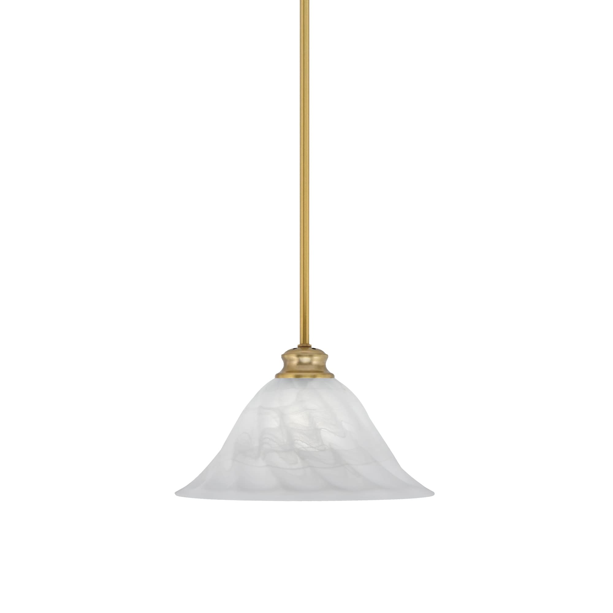 Toltec Lighting Stem Pendant with Hang Straight Swivel Shown in New Age Brass Finish with 14&quot; White Alabaster Swirl Glass