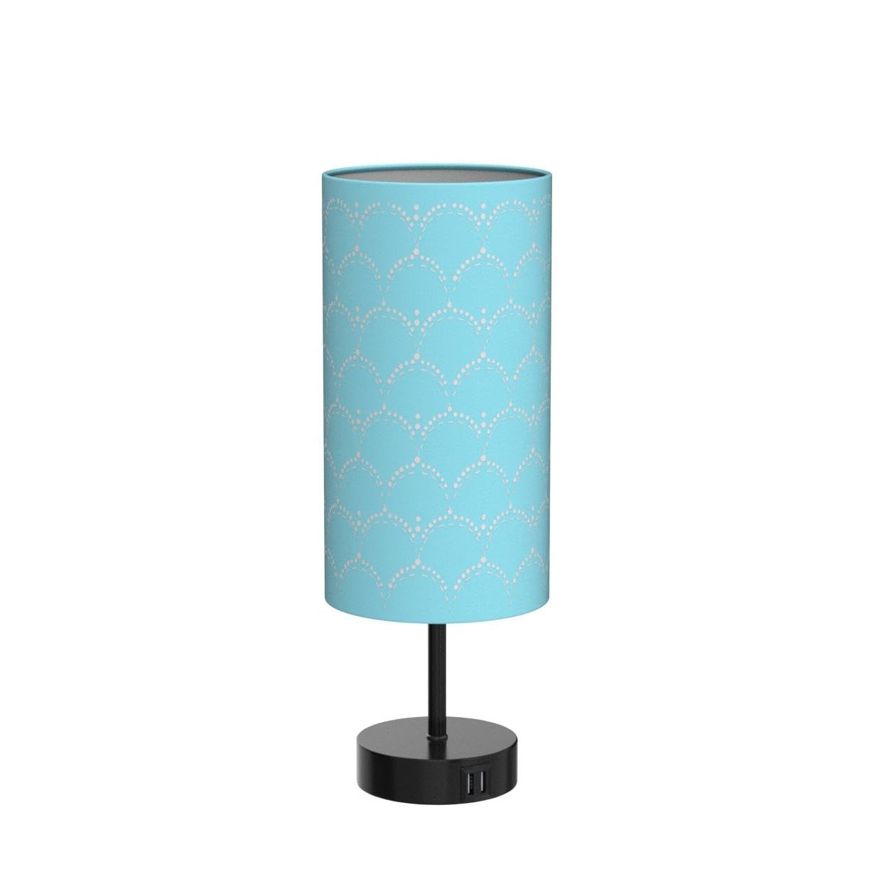 CINSARY Touch Control Bedside Lamp, 3-Way Dimmable, Blue Fabric Shade, 2 USB Ports, E26 LED Bulb Included