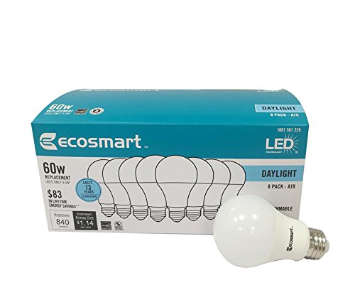 Ecosmart 8 Pack Led A19 Light Bulbs, Soft White, 60W Equivalent, Energy Efficient, Copper