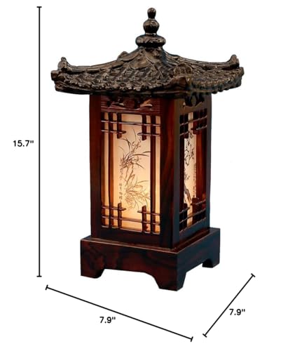 Antique Alive Traditional Korean Wood Lamp - Handmade Pagoda Table Lantern, Brown Accent Light for Bedroom, Model la105