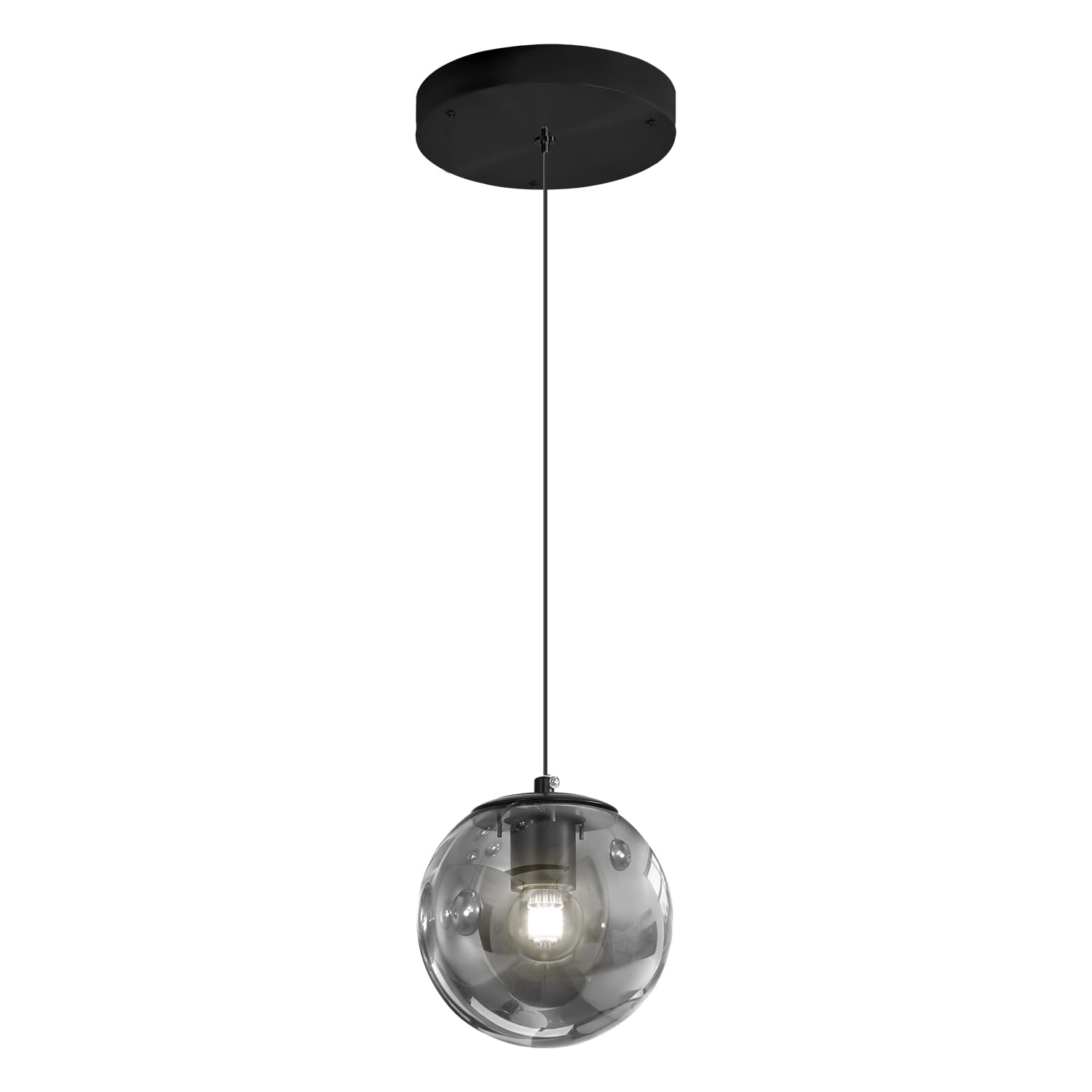 Ykolupty 1-Light Black Pendant Light Fixtures Modern Smoke Gray Glass Globe Pendant Lights Kitchen Island Adjustable Hanging Lights Globe Stairwell Lighting Black Chandelier For Dining Room